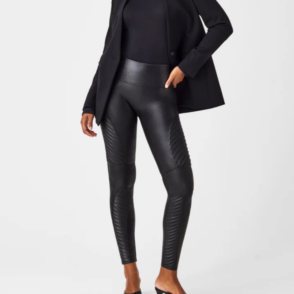 SPANX Faux Leather Moto Legging Very Black Sz L